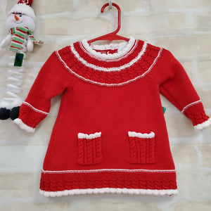 Heirloom girls dress red knit buttons L/S 3-6m