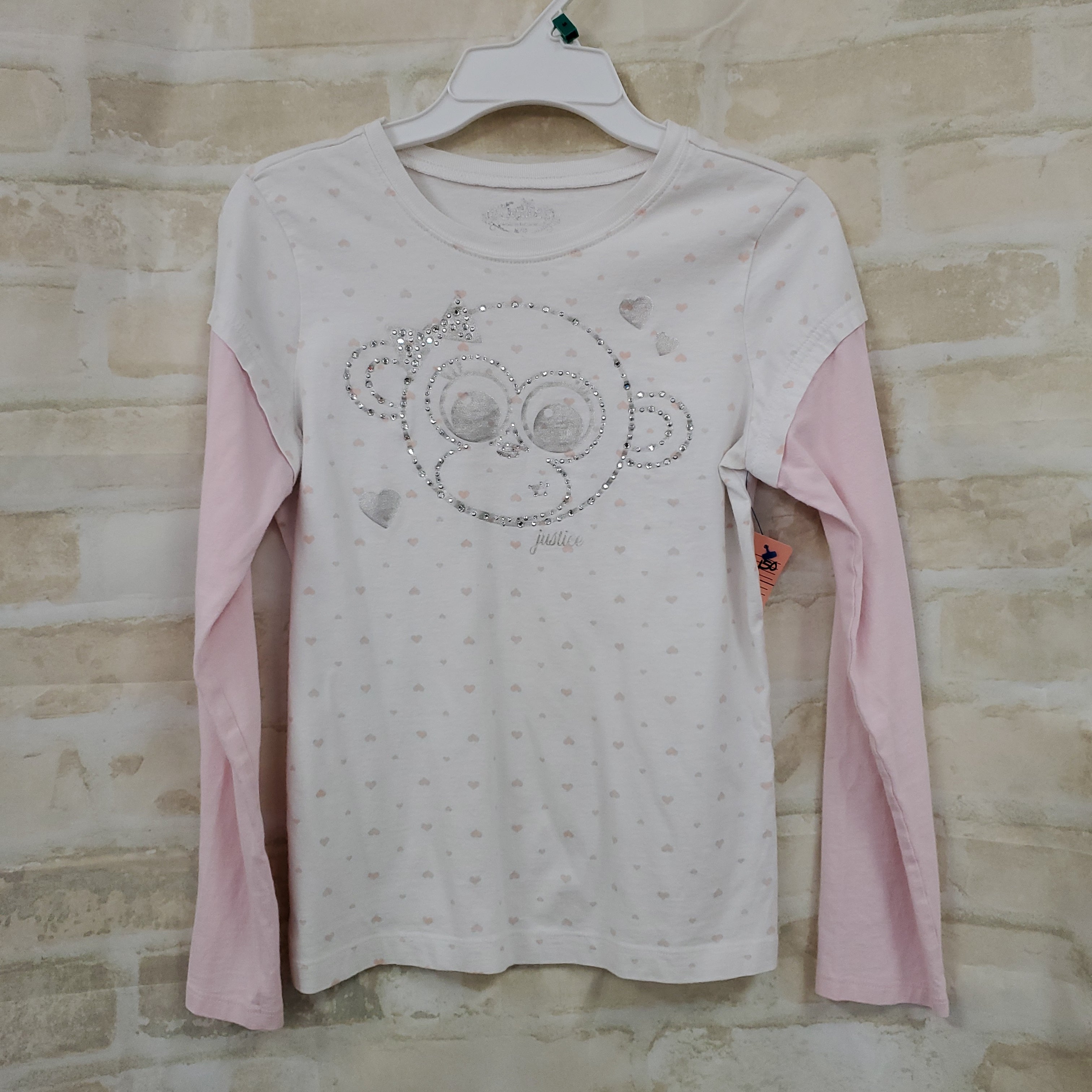 Justice girls shirt white/pink L/S tshirt 12