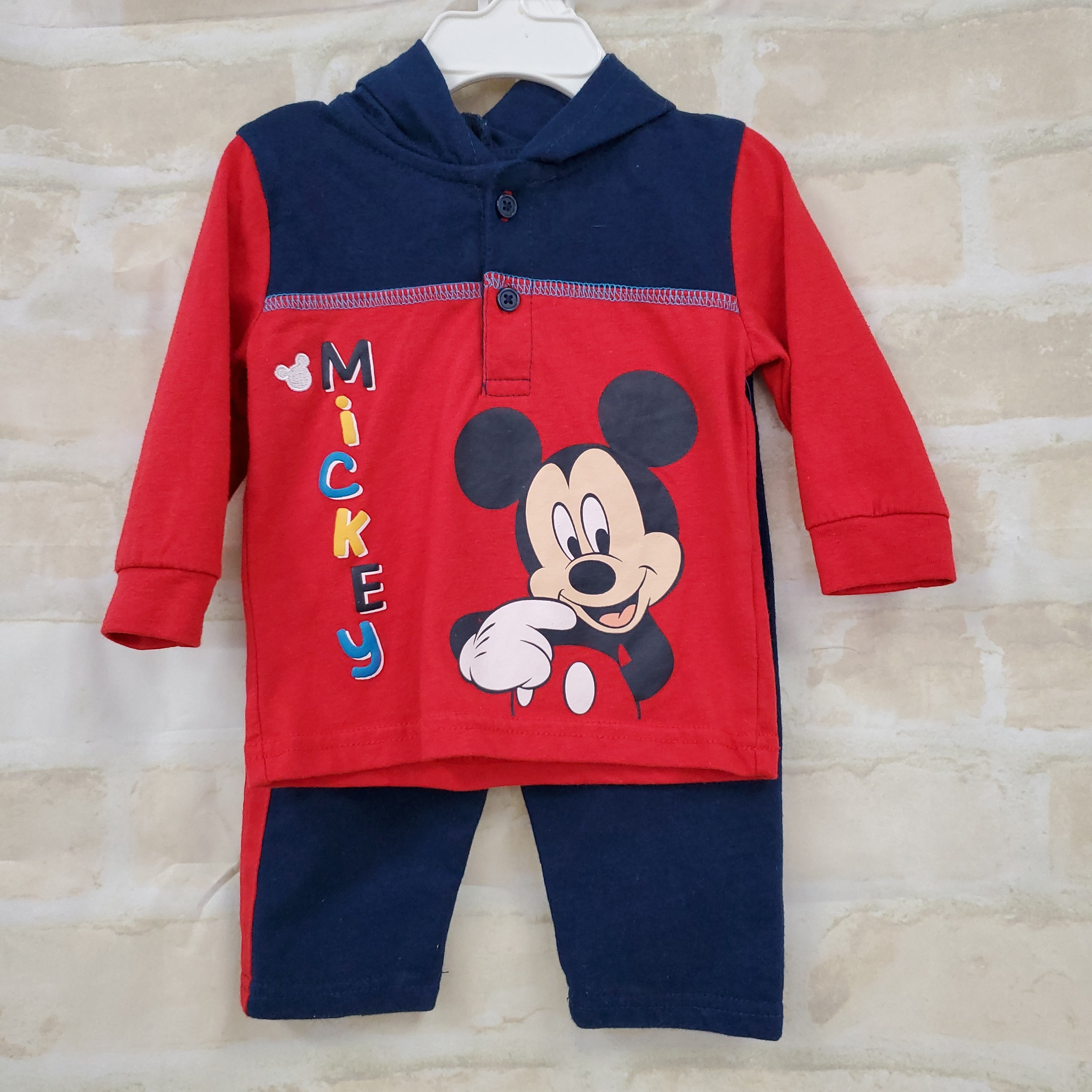 Disney Baby boys 2pc set Mickey Mouse hooded pullover L/S knit pants 3-6m