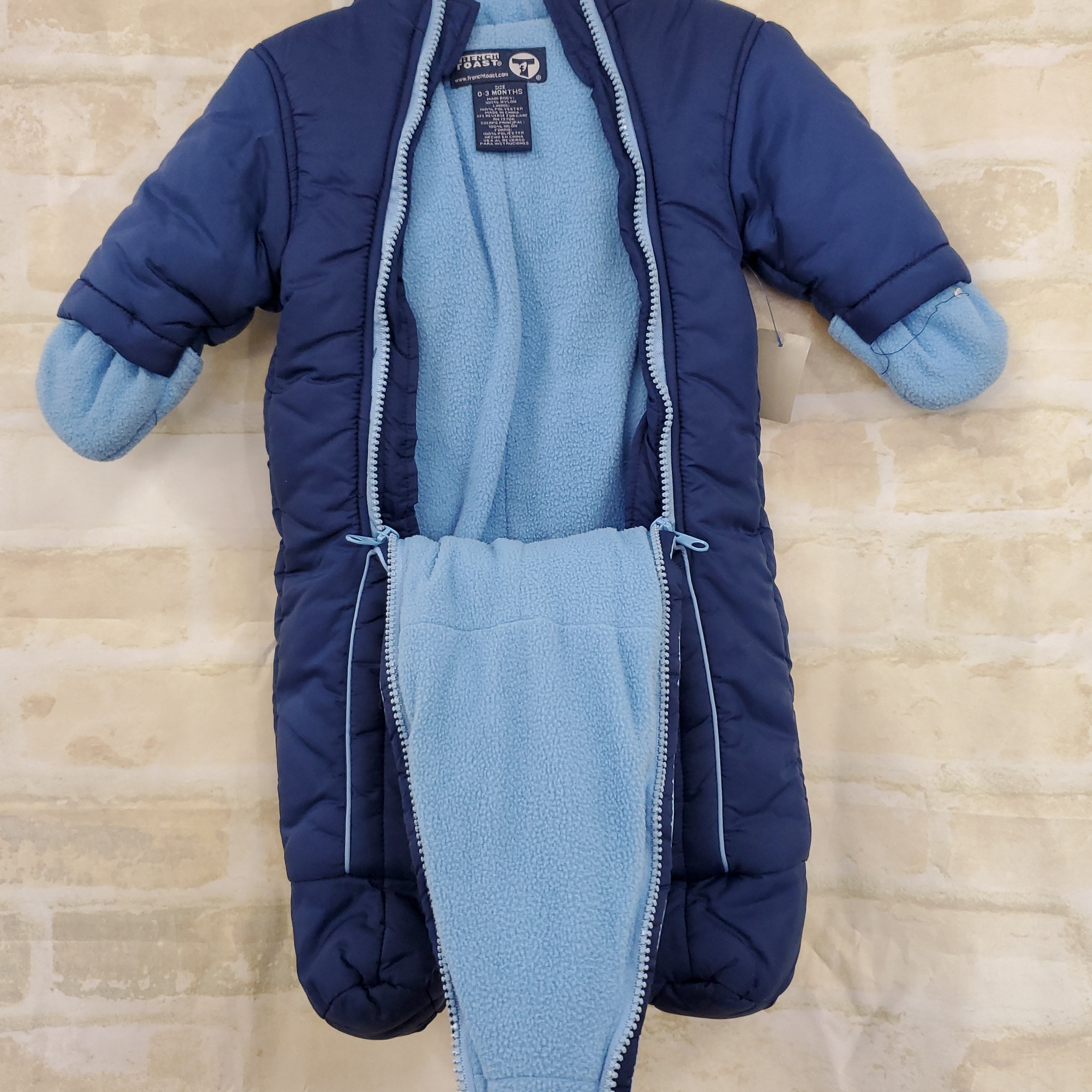 French Toast boys snow suit blue lined zips 0-3m