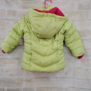 Vertical 9 girls coat bright green hooded lined zips 18m