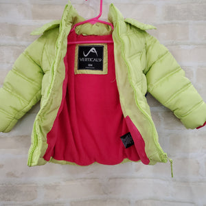 Vertical 9 girls coat bright green hooded lined zips 18m
