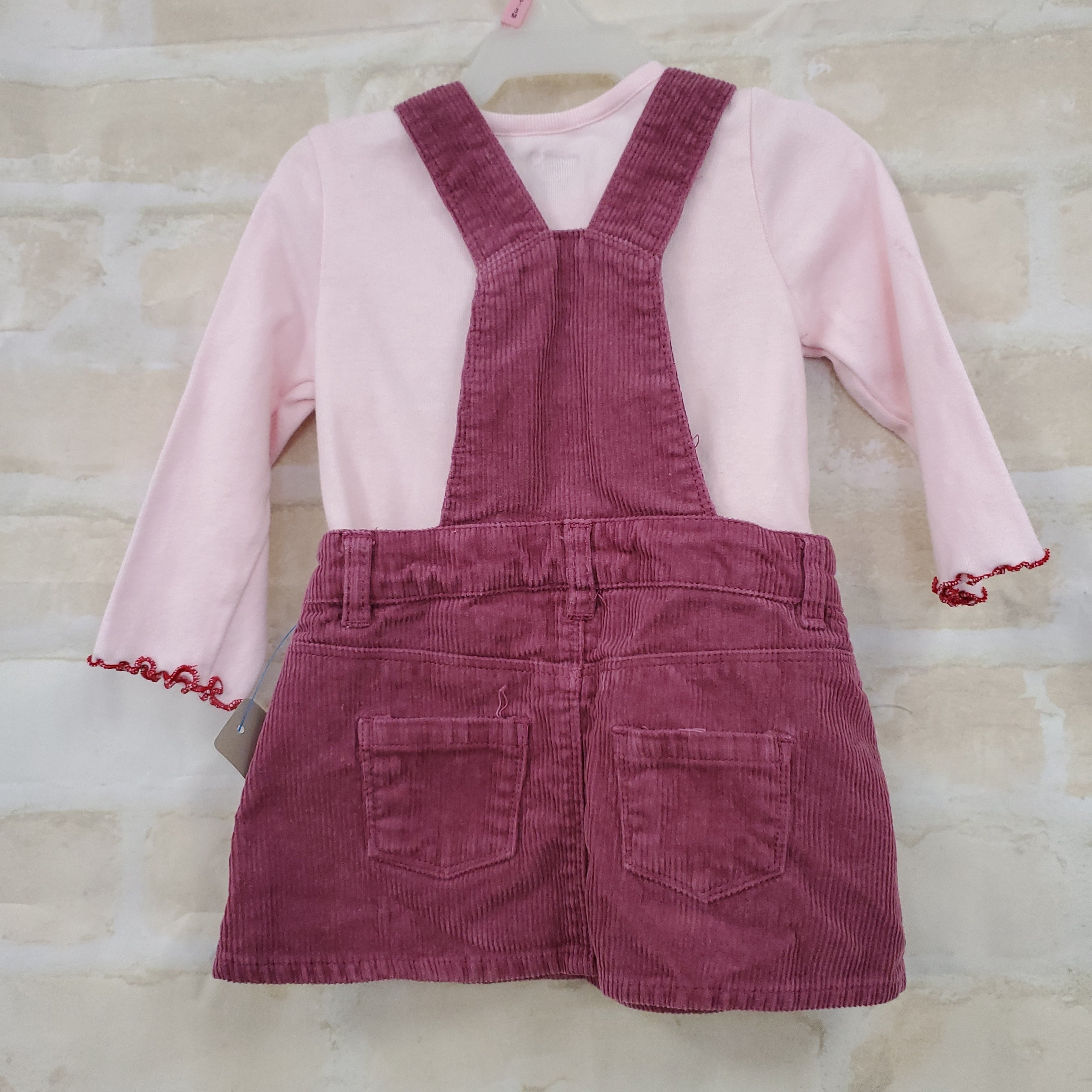 Baby 8 girls 2 pc set pink top L/S coveralls dusty rose 6-12m