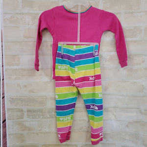 Shopkins girls pjs 2pc pink print L/S top stripe pants 4
