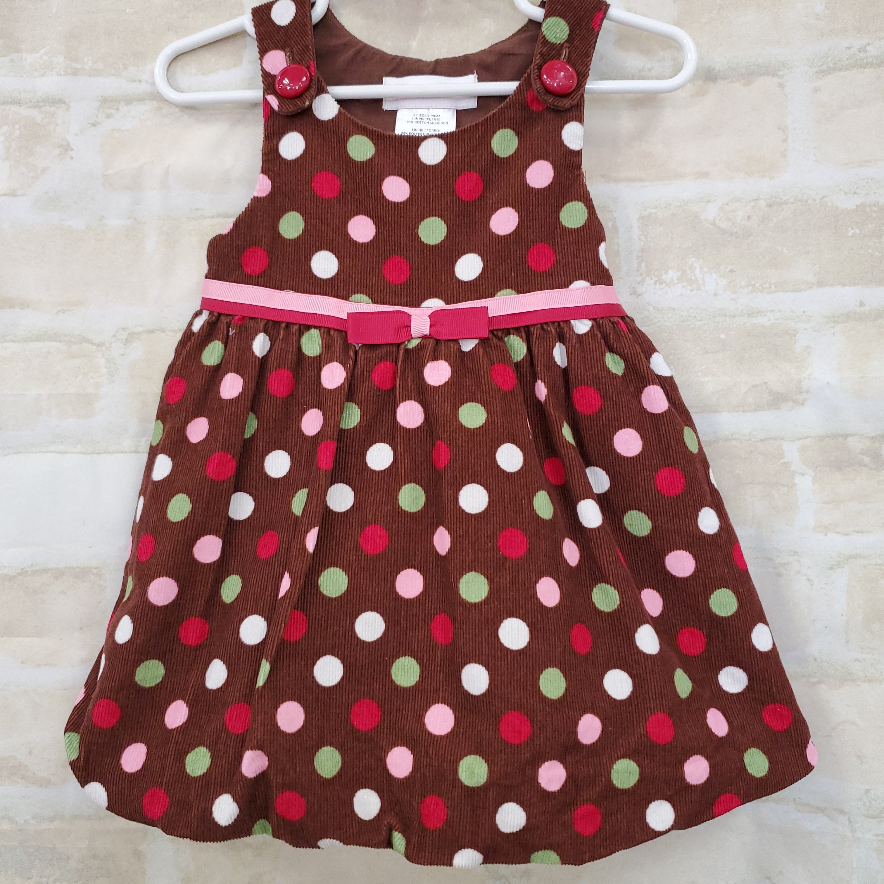 Bonnie Baby girls dress brow cord/polka dots 18m