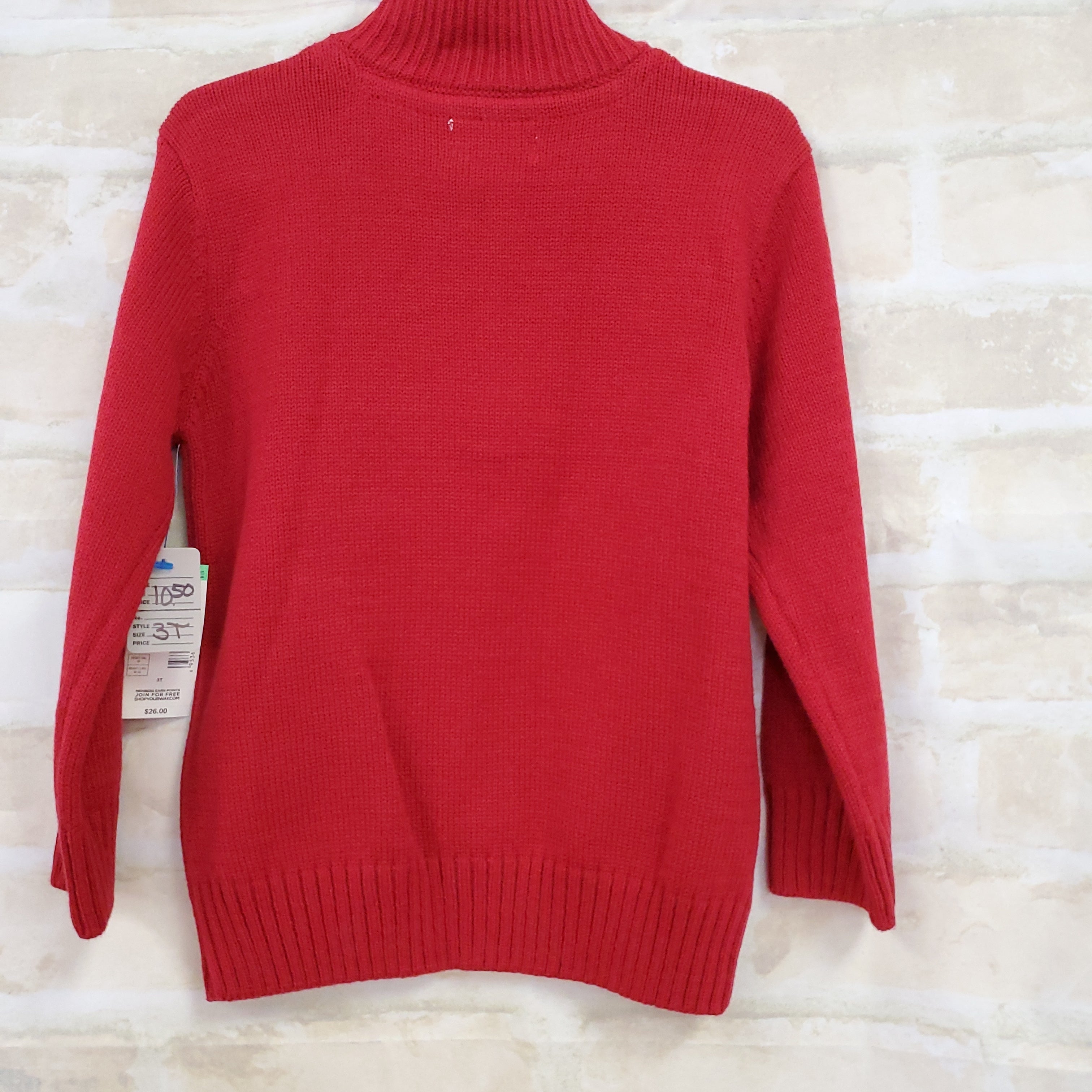 Toughskins boys New sweater red L/S zips pullover 3T