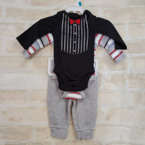 Koala baby boys  3pc set black tux onesiegray stripe onesie gray pants 0-3m
