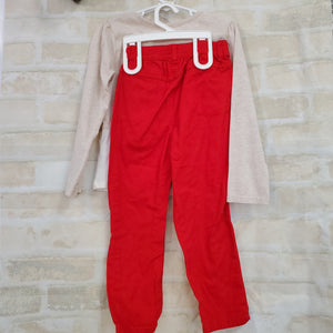 Garanimals girls 2pc set beige L/S tshirt red pants 5