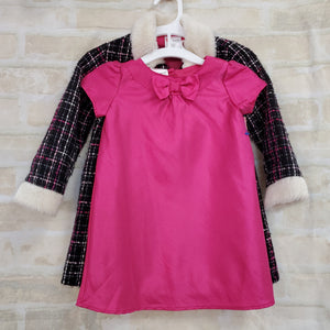 Holiday Editions girls 2pc set pink dress black striped coat button down 2T