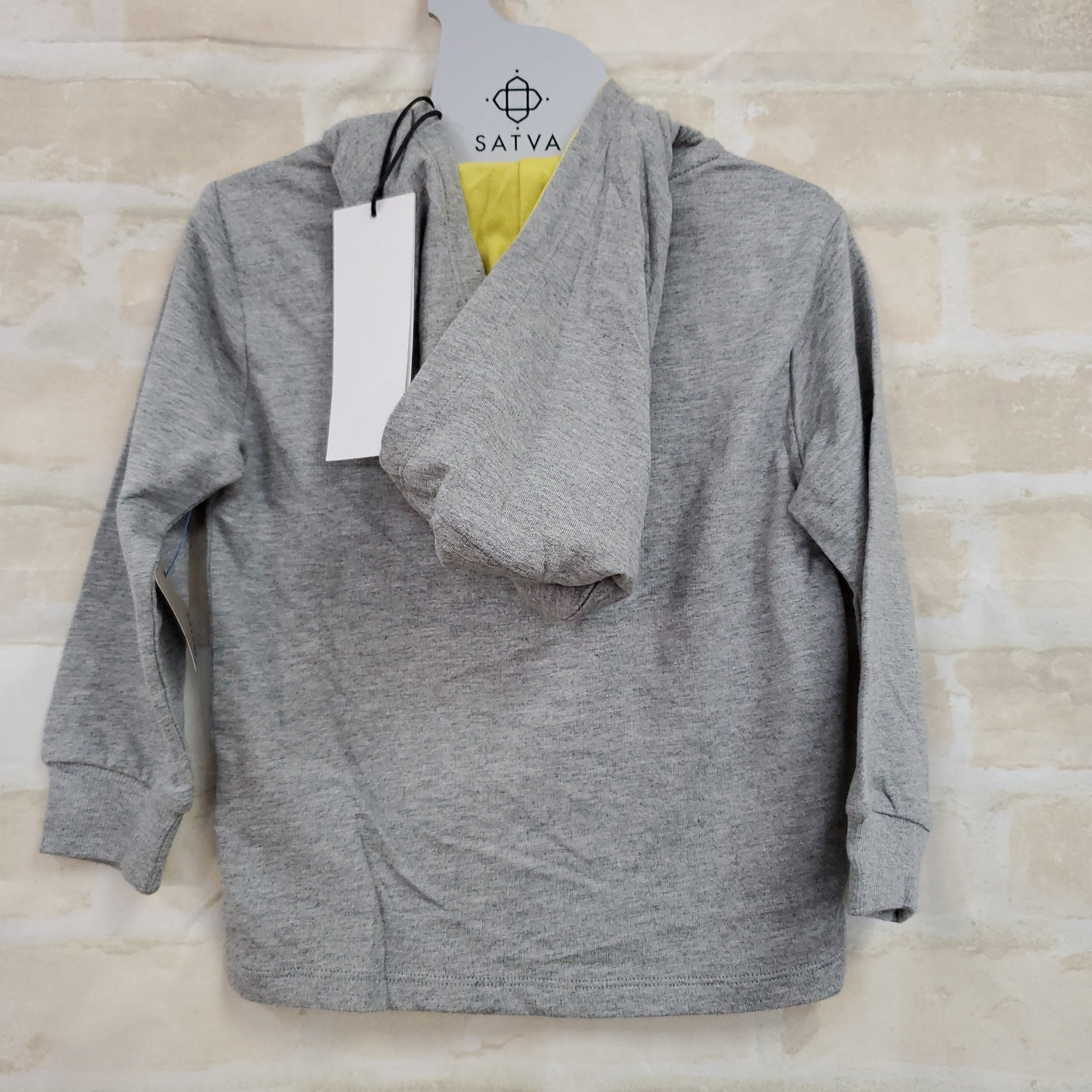 Satva New boy/girl jacket gray/yellow organic cotton zips hooded 3T