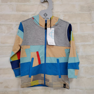 Satva New boy/girl jacket multi color organic cotton hooded zips 3T