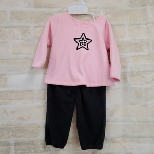 All Mine girls 2pc set pink top button flannel L/S pants black flannel 12m