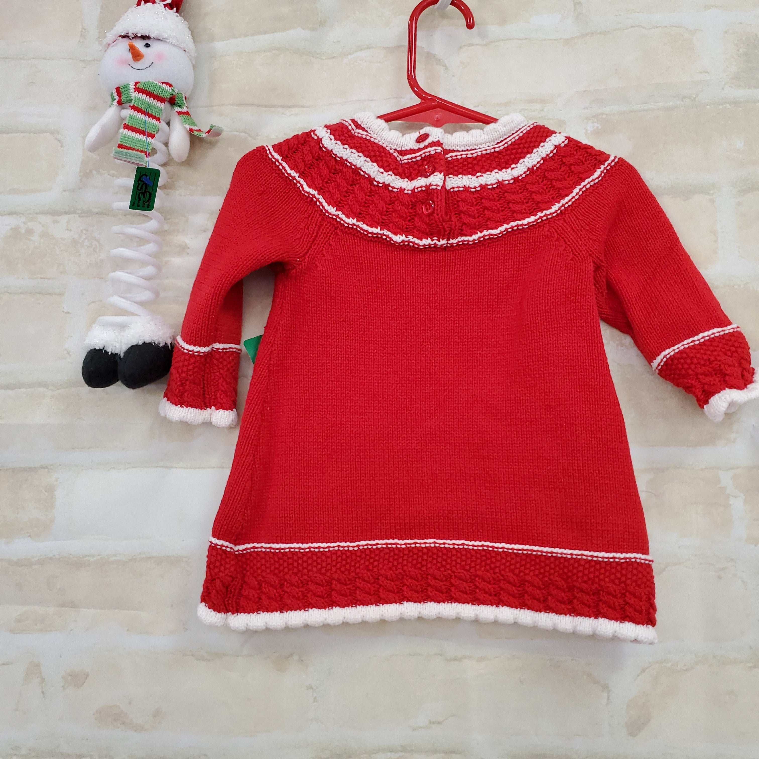 Heirloom girls dress red knit buttons L/S 3-6m
