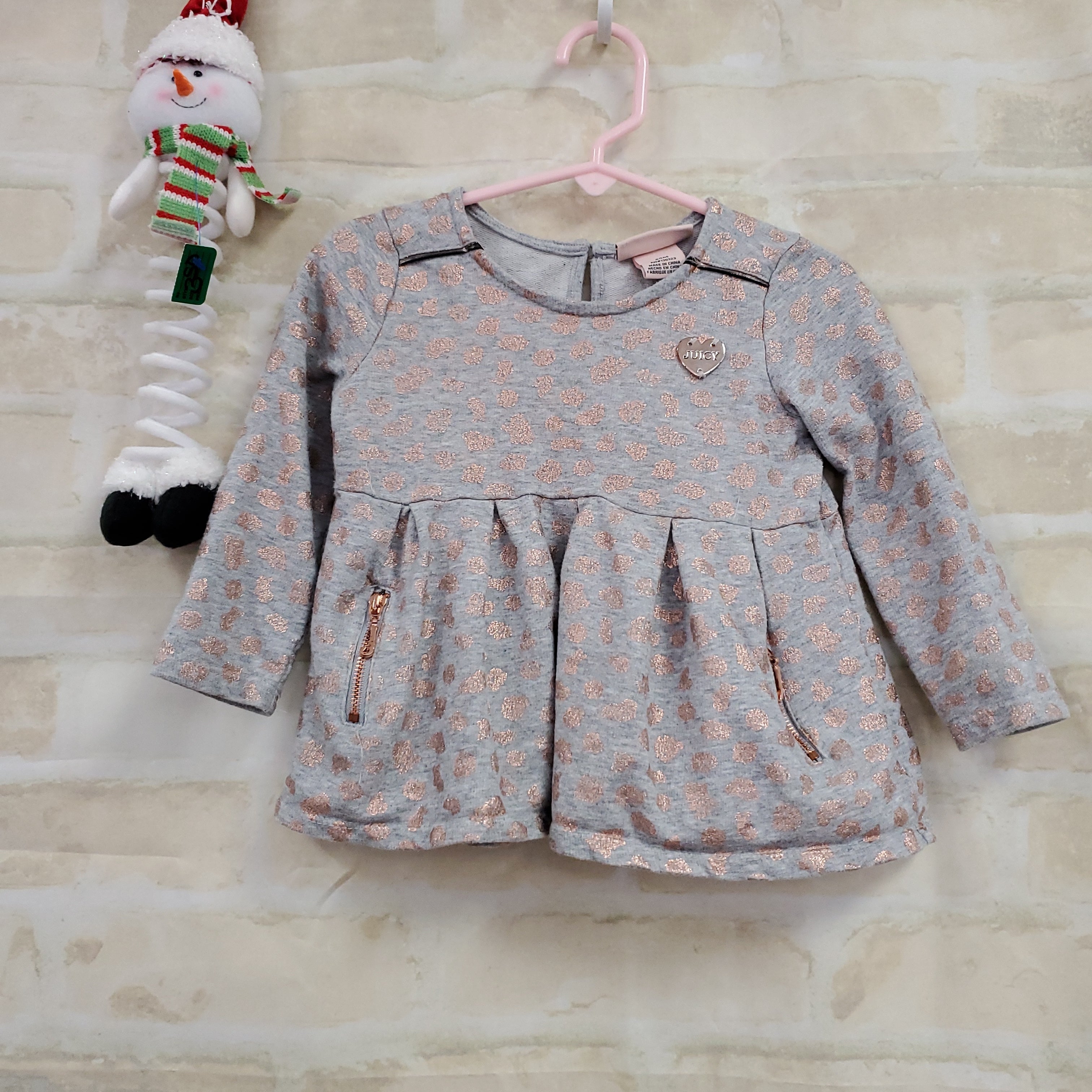 Juicy Couture girls top gray/bronze spots buttons L/S 24m