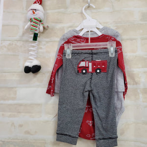 Carters boys 3pc gray oneise red oneise L/S pants knit black stripe 12m