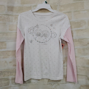 Justice girls shirt white/pink L/S tshirt 12