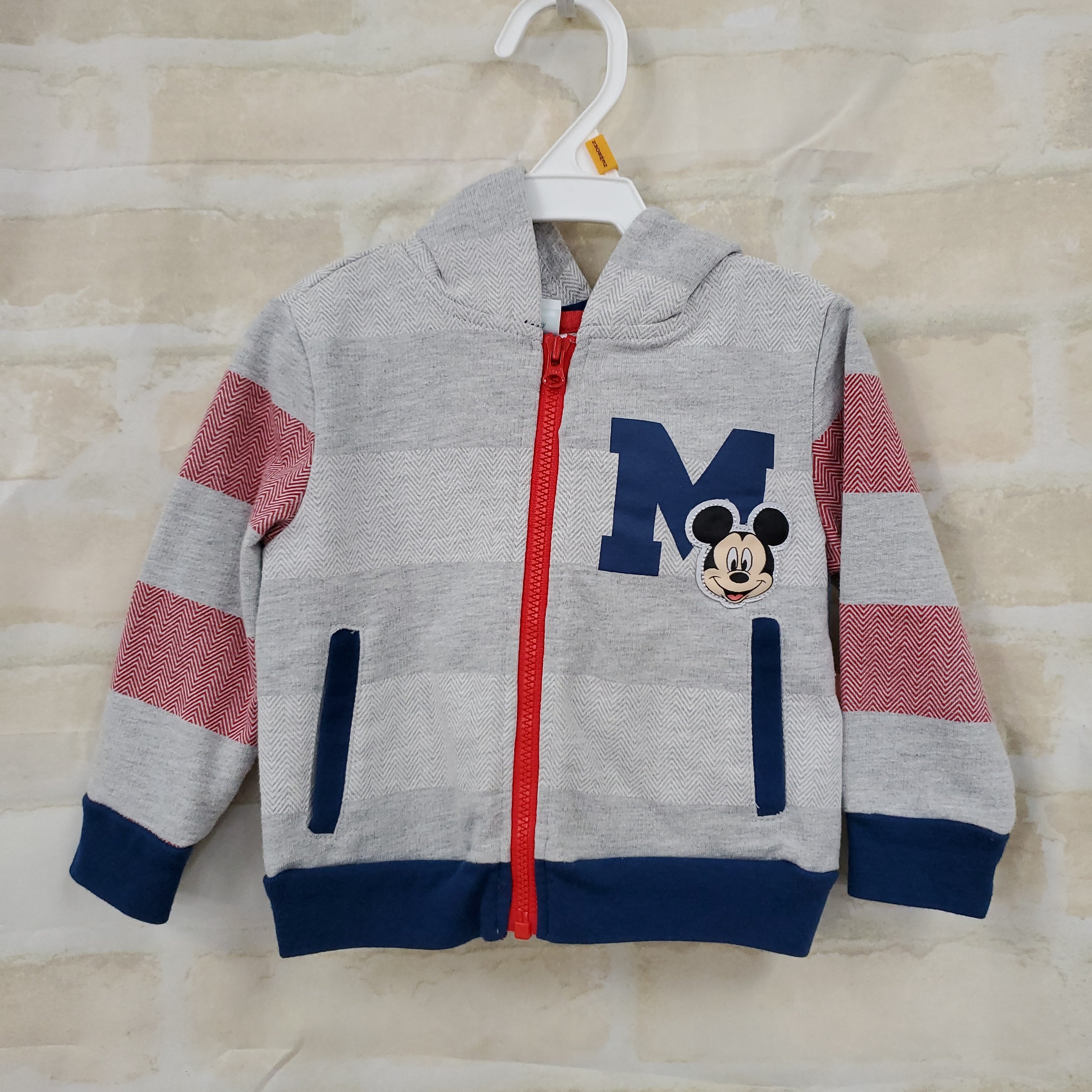 Disney Bay Mickey Mouse boys jacket gray zips hood 12M