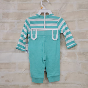Old Navy girls New 2pc knit L/S onesie green/white stripes pants green 3-6m