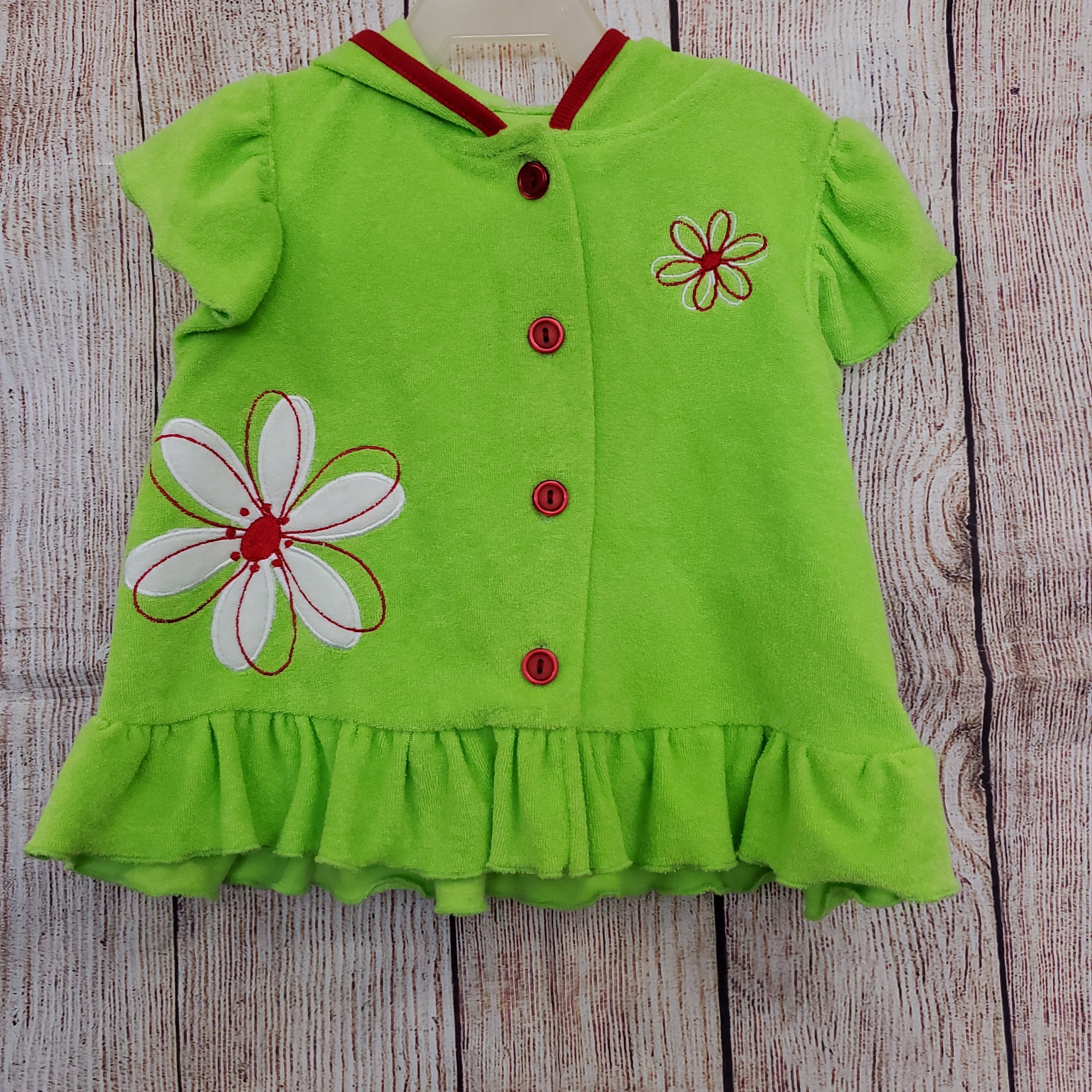 Wee Wave baby girls cover-up buttons hood green sz12-18m
