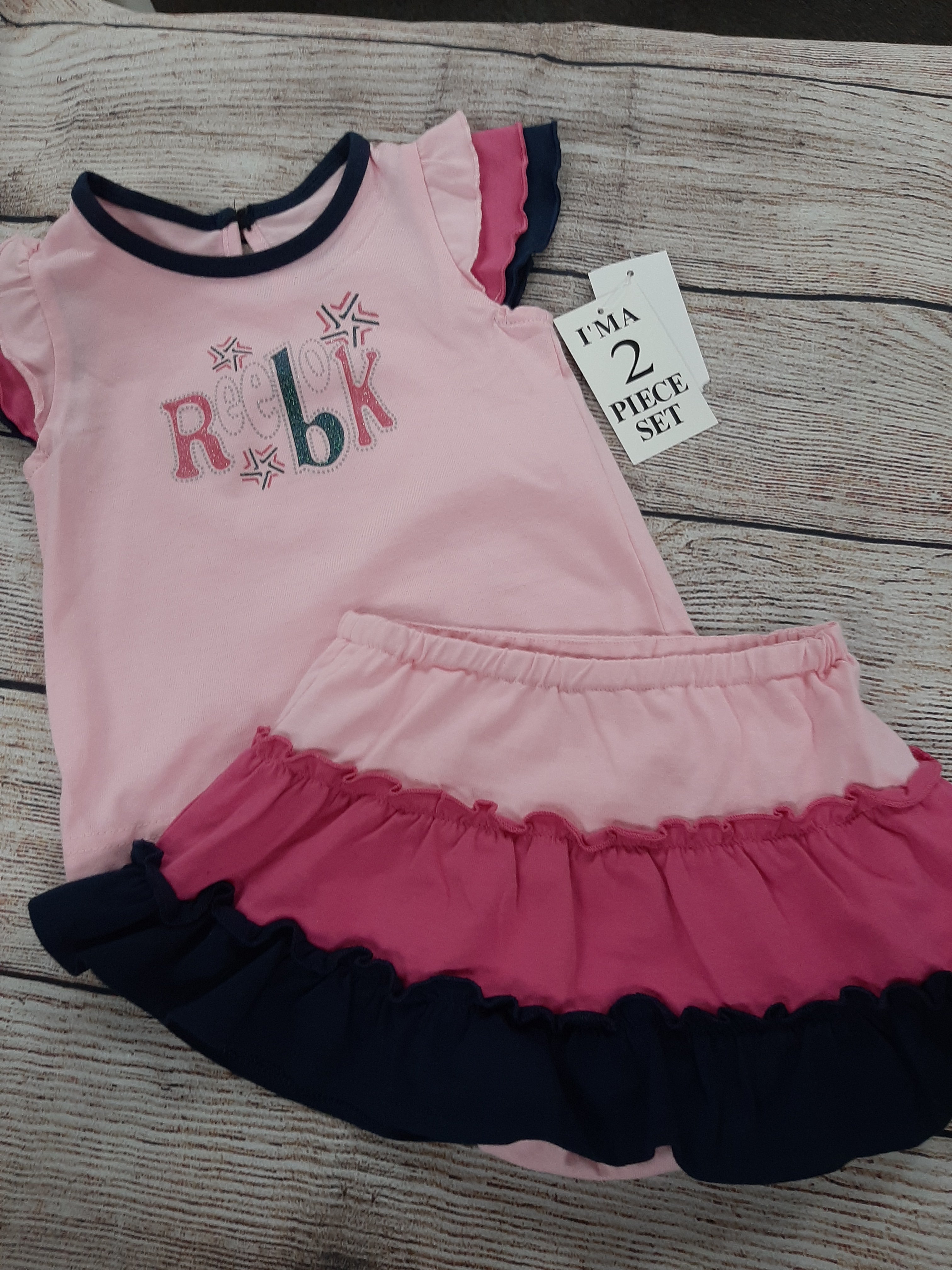 2pc NWT Reebok Girls 12mo Outfit Dress Pink Navy
