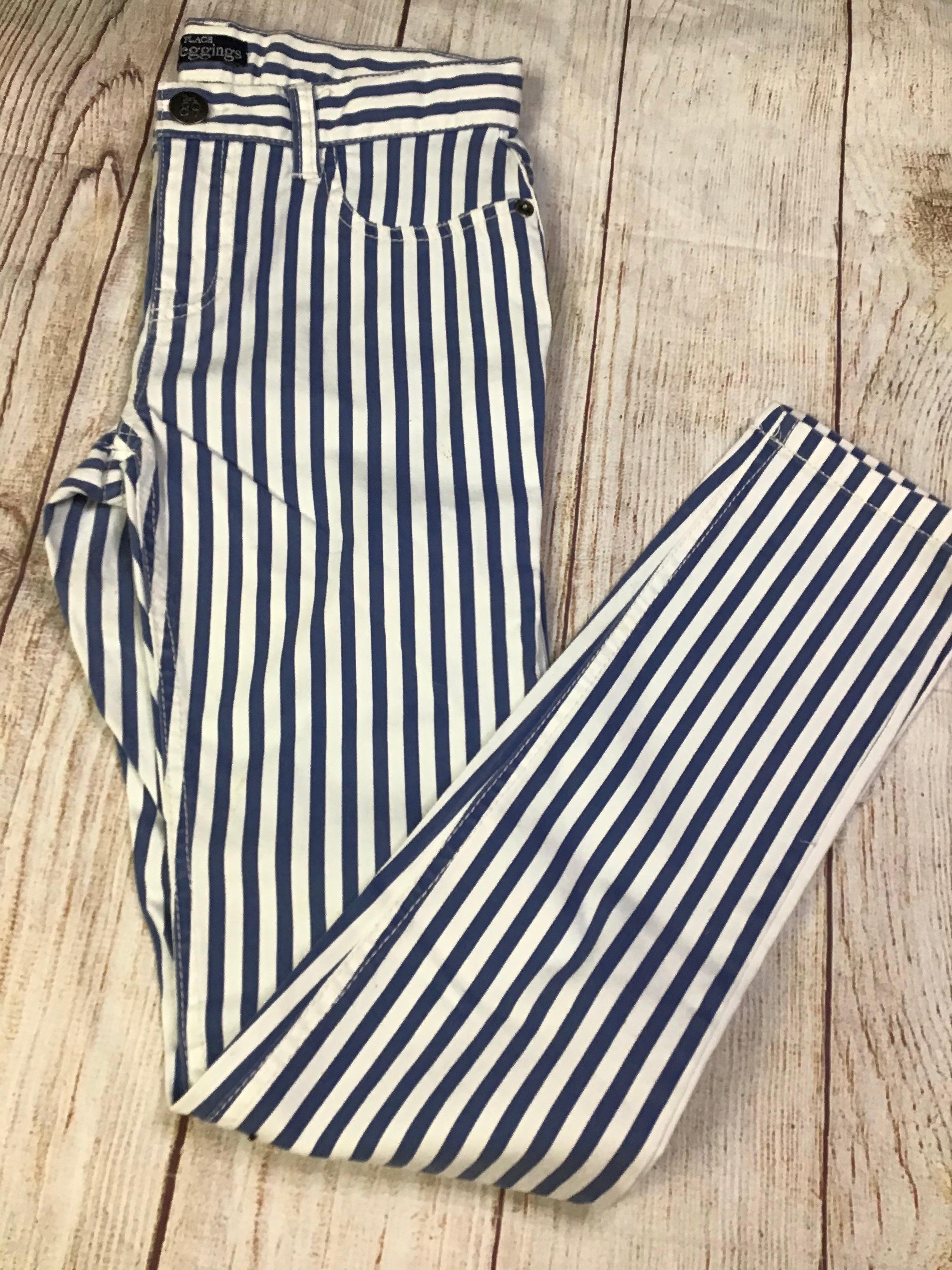 The Children’s Place Girls Blue White Stripe  Stretch Jeggings sz 12