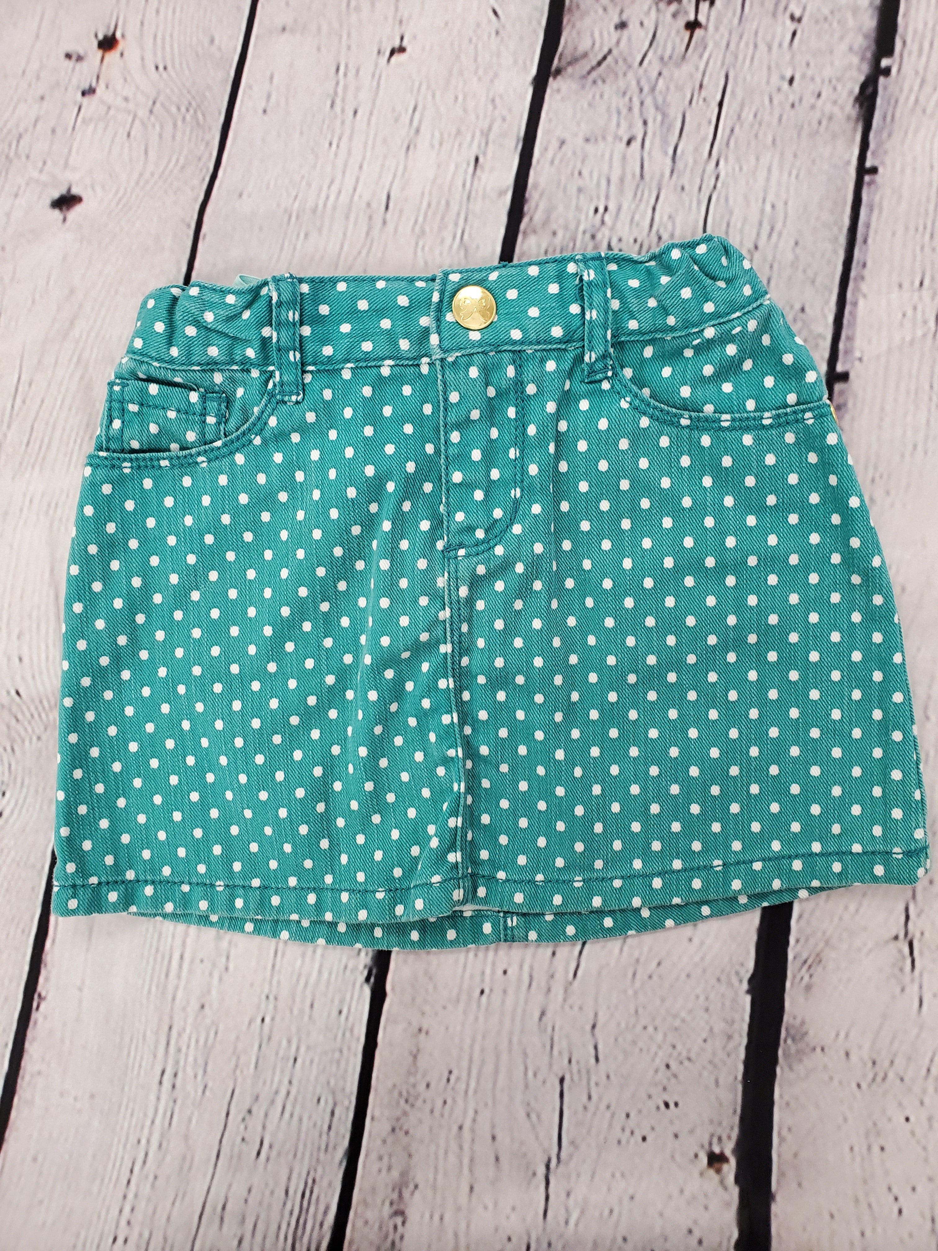 Gymboree green & white polka dots,demin skirt sz 4