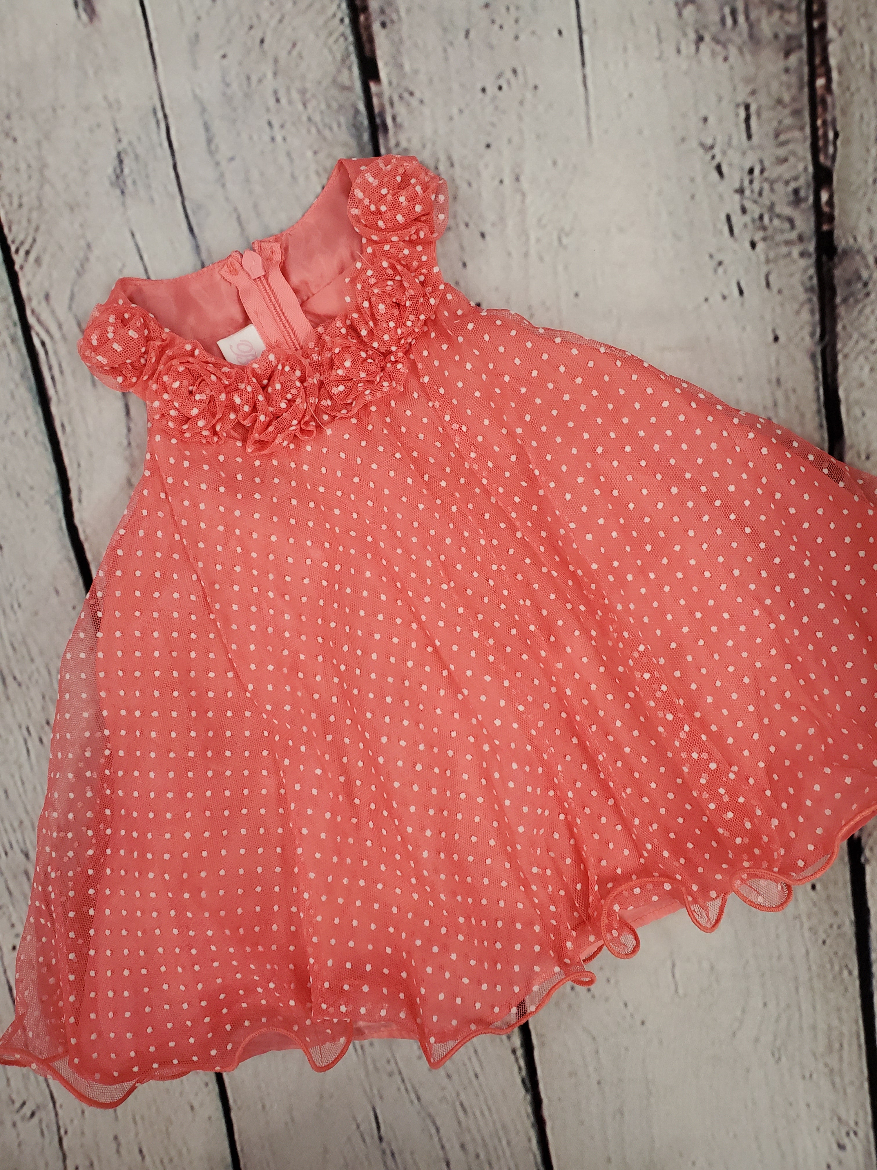 Bonnie Baby girl dress peach polka-dot 3-6m
