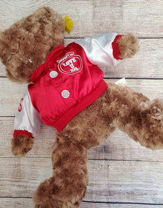 Build A Bear Bear brown red jacket