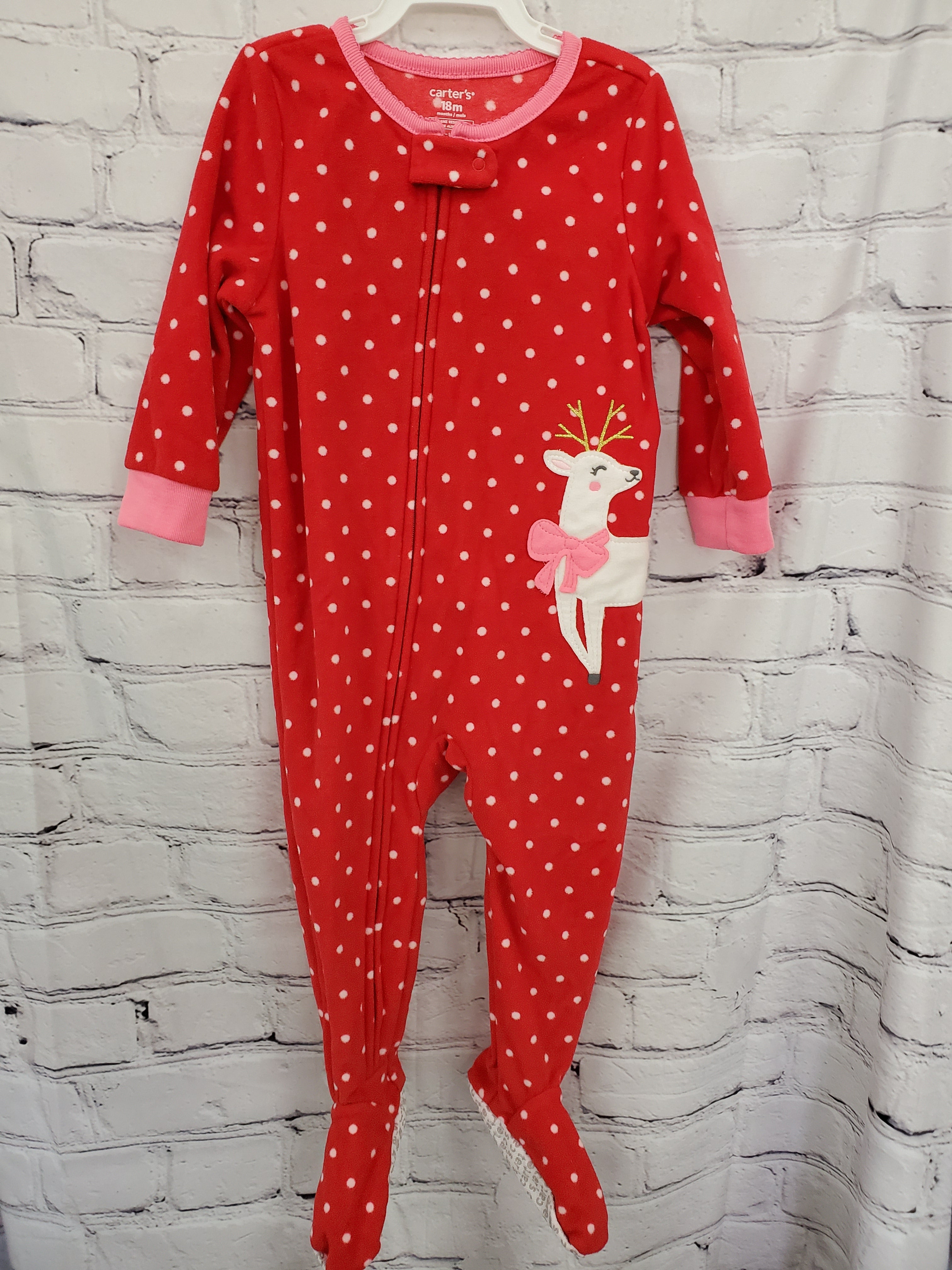 Carter's baby girls pjs red flannel footed 18m