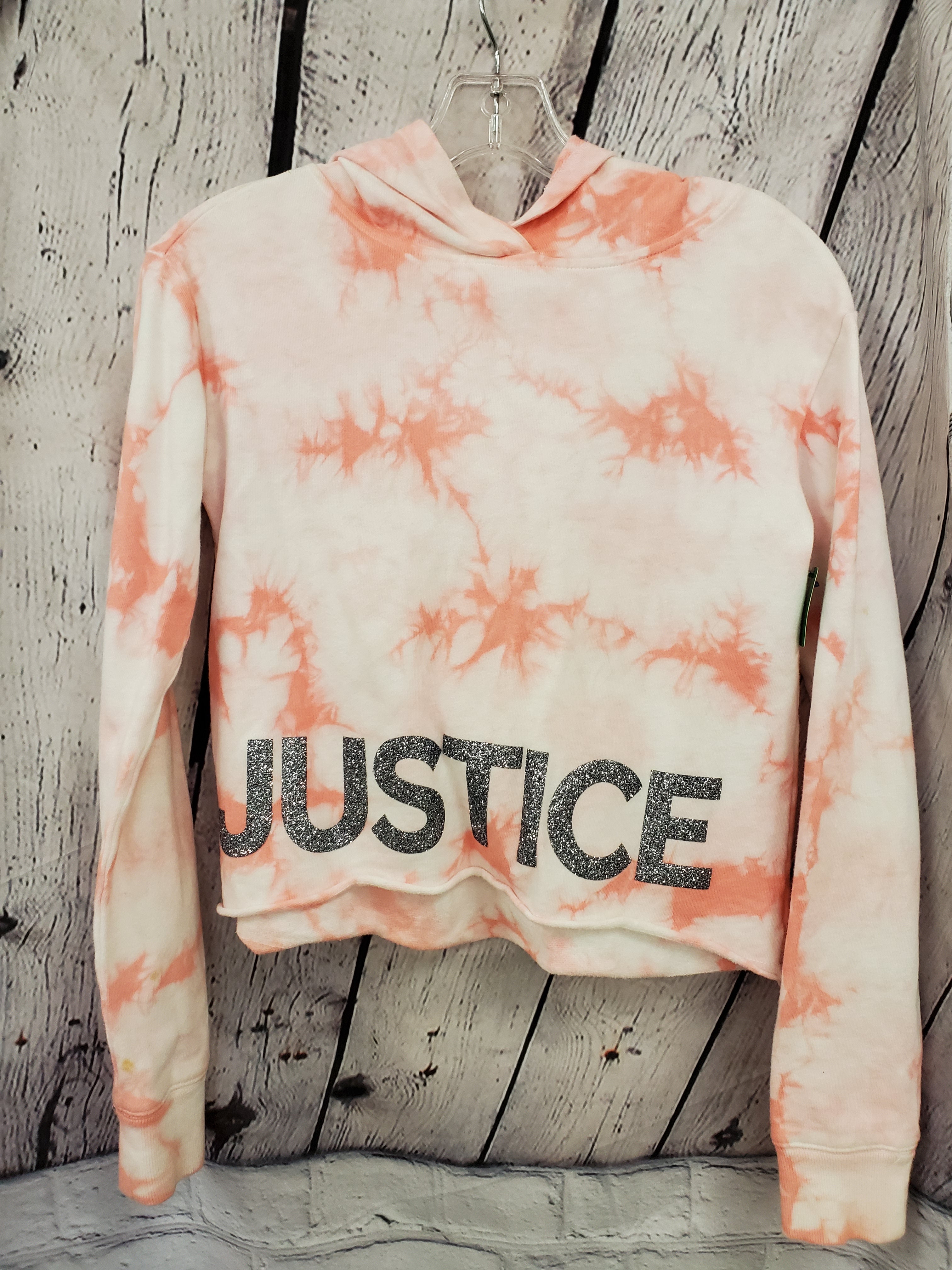 Justice girls pullover peach/white hooded L/S  8-10