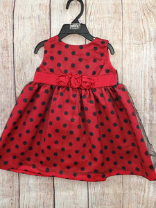 Park Bench Kids baby girl dress red with black polka dots 6-9