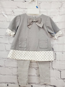 Jillians Closet baby girl 2pc set gray top white/gray knit pants 6-9m